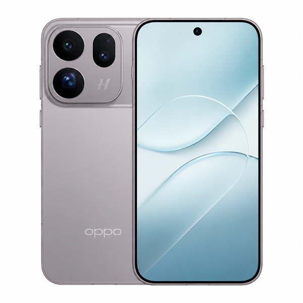 نمای جلو و پشت گوشی OPPO Find X10 رنگ تیتانیومی روشن با زمینه سفید