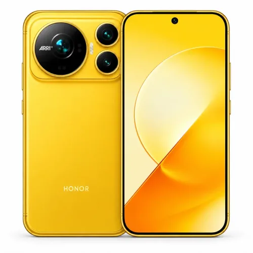 گوشی آنر Honor Magic 9 زرد، نمای جلو و پشت