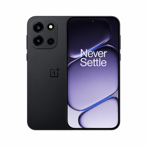 گوشی وان پلاس OnePlus Turbo 6 مشکی، نمای جلو و پشت با پس‌زمینه سفید