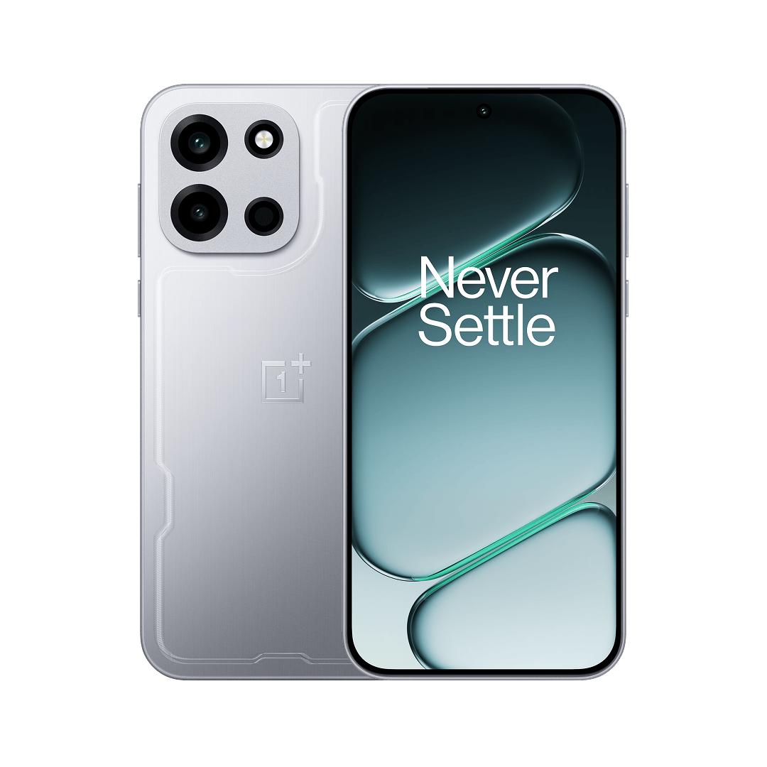 گوشی وان پلاس OnePlus Turbo 6 رنگ نقرهای، نمای جلو و پشت