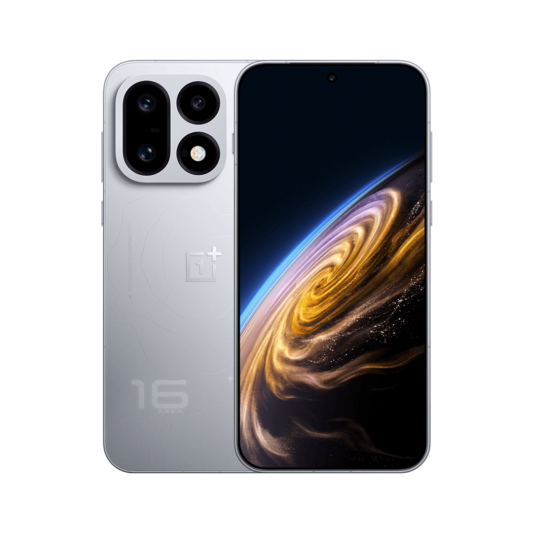 وان پلاس OnePlus 16 رنگ سفید ستاره‌ای؛ تصویر رسمی نمای جلو و پشت